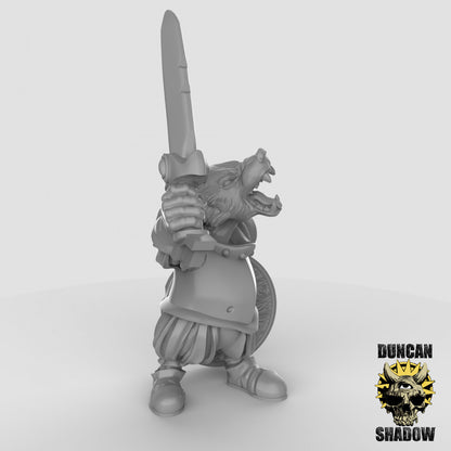 Badger Folk Warrior Knight by Duncan Shadow Luca for Tabletop Games, Dioramas and Statues, Available in 15mm, 28mm, 32mm, 32mm heroic, 54mm and 75mm Statue Scale