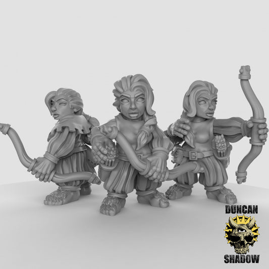 Female Halfling with Bow Archer Bandit Ranger by Duncan Shadow Luca for Tabletop Games, Dioramas and Statues, Available in 15mm, 28mm, 32mm, 32mm heroic, 54mm and 75mm Statue Scale