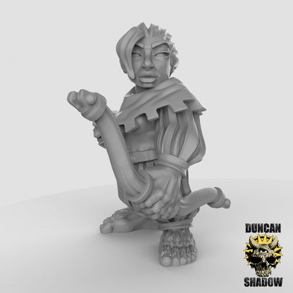 Female Halfling with Bow Archer Bandit Ranger by Duncan Shadow Luca for Tabletop Games, Dioramas and Statues, Available in 15mm, 28mm, 32mm, 32mm heroic, 54mm and 75mm Statue Scale