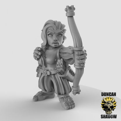 Female Halfling with Bow Archer Bandit Ranger by Duncan Shadow Luca for Tabletop Games, Dioramas and Statues, Available in 15mm, 28mm, 32mm, 32mm heroic, 54mm and 75mm Statue Scale