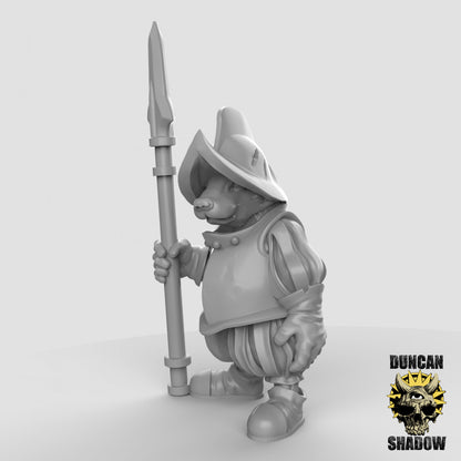 Badger Folk Spear Warrior Knight by Duncan Shadow Luca for Tabletop Games, Dioramas and Statues, Available in 15mm, 28mm, 32mm, 32mm heroic, 54mm and 75mm Statue Scale