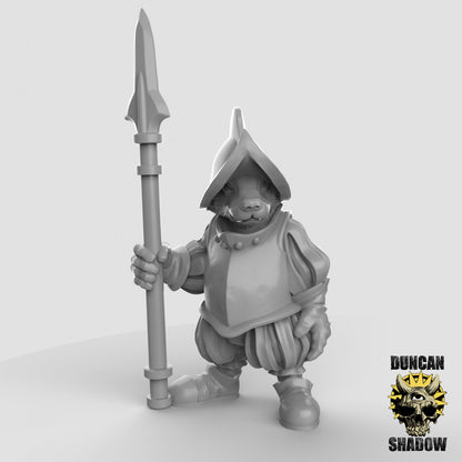 Badger Folk Spear Warrior Knight by Duncan Shadow Luca for Tabletop Games, Dioramas and Statues, Available in 15mm, 28mm, 32mm, 32mm heroic, 54mm and 75mm Statue Scale