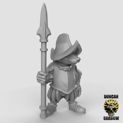 Badger Folk Spear Warrior Knight by Duncan Shadow Luca for Tabletop Games, Dioramas and Statues, Available in 15mm, 28mm, 32mm, 32mm heroic, 54mm and 75mm Statue Scale