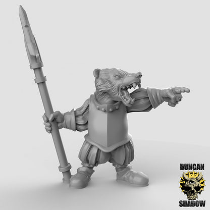 Badger Folk Spear Warrior Knight by Duncan Shadow Luca for Tabletop Games, Dioramas and Statues, Available in 15mm, 28mm, 32mm, 32mm heroic, 54mm and 75mm Statue Scale