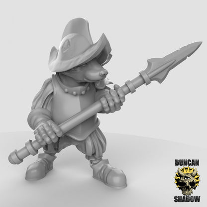 Badger Folk Spear Warrior Knight by Duncan Shadow Luca for Tabletop Games, Dioramas and Statues, Available in 15mm, 28mm, 32mm, 32mm heroic, 54mm and 75mm Statue Scale