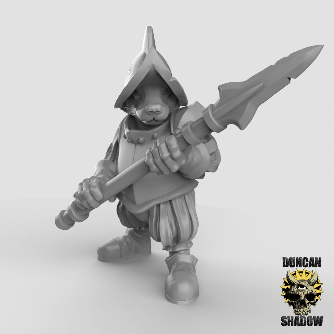 Badger Folk Spear Warrior Knight by Duncan Shadow Luca for Tabletop Games, Dioramas and Statues, Available in 15mm, 28mm, 32mm, 32mm heroic, 54mm and 75mm Statue Scale