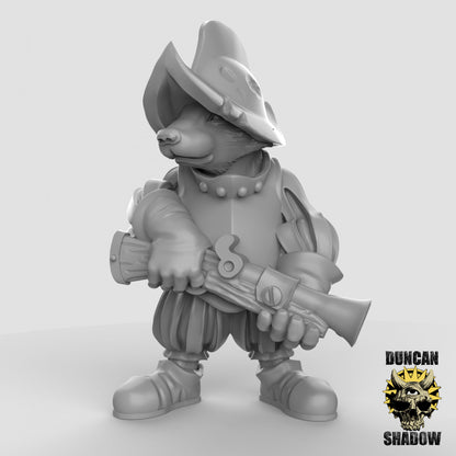 Badger Folk Blunderbuss Warrior Knight by Duncan Shadow Luca for Tabletop Games, Dioramas and Statues, Available in 15mm, 28mm, 32mm, 32mm heroic, 54mm and 75mm Statue Scale