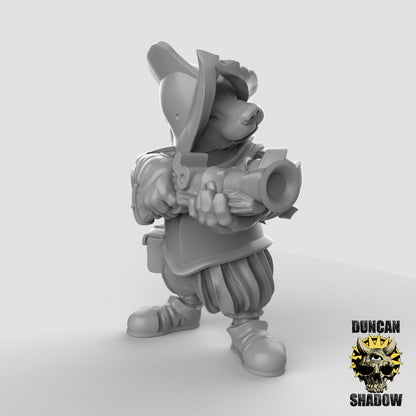 Badger Folk Blunderbuss Warrior Knight by Duncan Shadow Luca for Tabletop Games, Dioramas and Statues, Available in 15mm, 28mm, 32mm, 32mm heroic, 54mm and 75mm Statue Scale