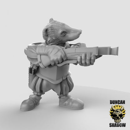 Badger Folk Crossbow Warrior Knight by Duncan Shadow Luca for Tabletop Games, Dioramas and Statues, Available in 15mm, 28mm, 32mm, 32mm heroic, 54mm and 75mm Statue Scale