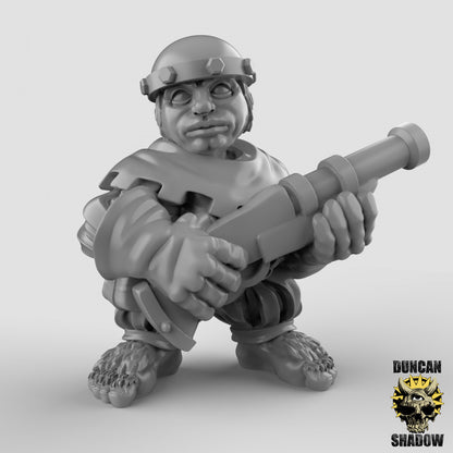 Male Halfling with Rifle Bandit Ranger Gunner by Duncan Shadow Luca for Tabletop Games, Dioramas and Statues, Available in 15mm, 28mm, 32mm, 32mm heroic, 54mm and 75mm Statue Scale