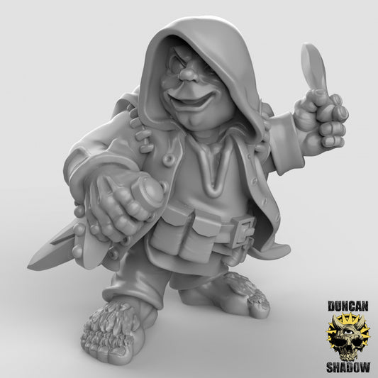 Male Halfling with Knife and Throwing Dagger Bandit Rogue by Duncan Shadow Luca for Tabletop Games, Dioramas and Statues, Available in 15mm, 28mm, 32mm, 32mm heroic, 54mm and 75mm Statue Scale