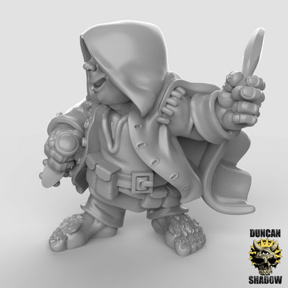 Male Halfling with Knife and Throwing Dagger Bandit Rogue by Duncan Shadow Luca for Tabletop Games, Dioramas and Statues, Available in 15mm, 28mm, 32mm, 32mm heroic, 54mm and 75mm Statue Scale