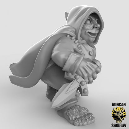 Male Halfling with Knife and Throwing Dagger Bandit Rogue by Duncan Shadow Luca for Tabletop Games, Dioramas and Statues, Available in 15mm, 28mm, 32mm, 32mm heroic, 54mm and 75mm Statue Scale