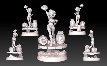 Brain Eater Zombie Girl with Brain or Football Sculpted by LPOMC for Tabletop Games, Dioramas and Statues, Available in 15mm, 28mm, 32mm, 32mm heroic, 54mm and 75mm Statue Scale