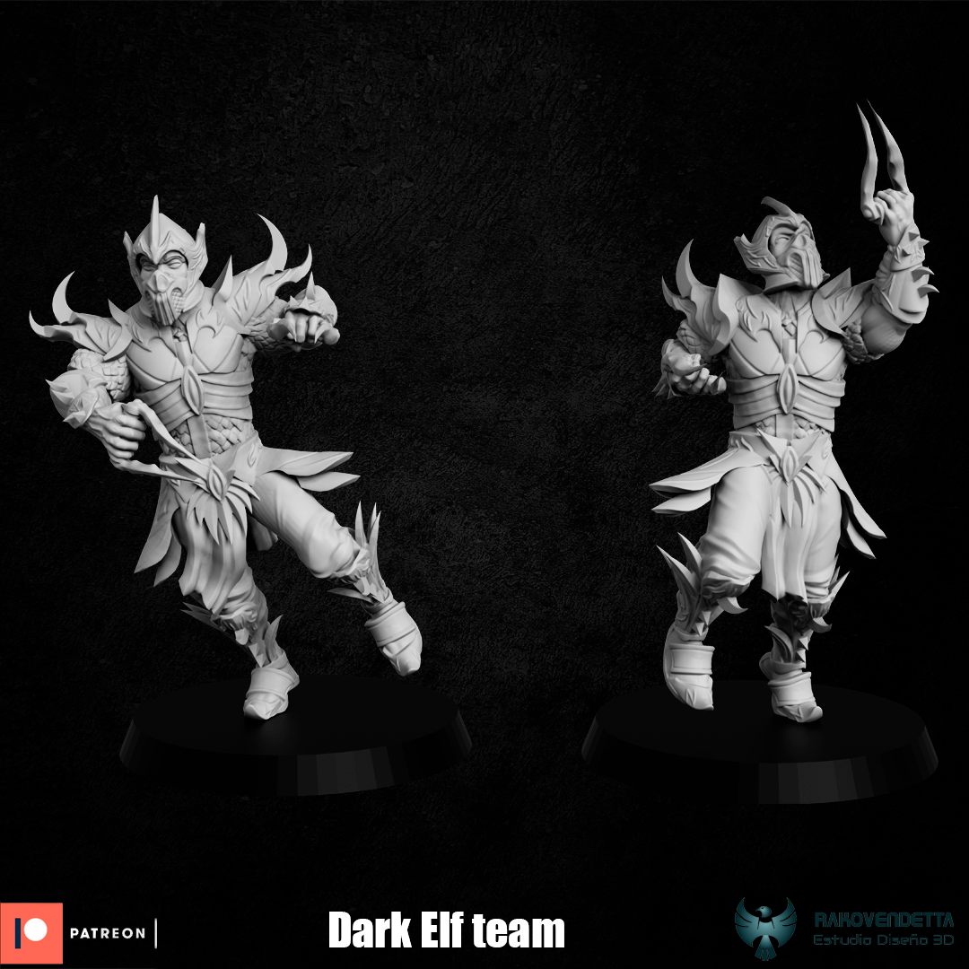 Elfos Oscuros Dark Elf Fantasy Football Team by Rako Vendetta Miniatures for Tabletop Games, Dioramas and Statues