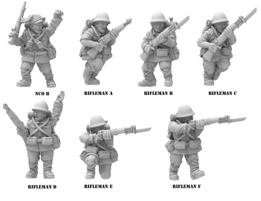 WW2 IJA (Imperial Japanese Army) Riflemen  squad 1 and NCOs Individual and bulk From 3DBreeds March to Hell Range for Tabletop Games, Dioramas and Statues, Available in 15mm, 20mm, 28mm, 32mm, 32mm heroic, 54mm and 75mm Scale