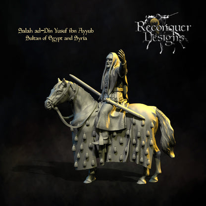 Saladin - Sultan of Egypt and Syria Salah ad-Din Yusuf ibn Ayyub, Historical and Fantasy Wargaming Sculpted by Reconquer Designs Miniatures for Tabletop Games, Dioramas and Statues, Available in 15mm, 20mm, 28mm, 32mm, 54mm and 75mm Statue Scale