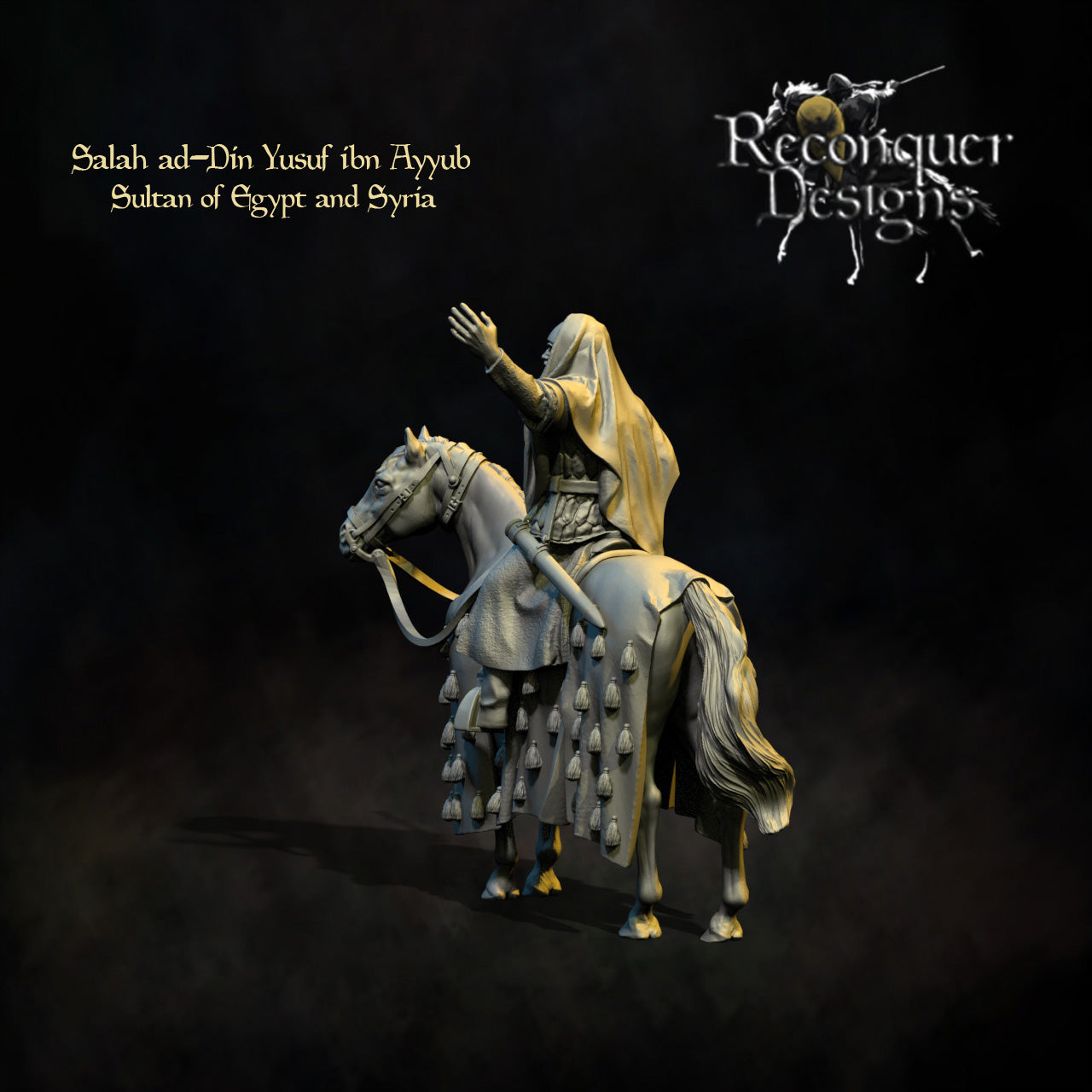 Saladin - Sultan of Egypt and Syria Salah ad-Din Yusuf ibn Ayyub, Historical and Fantasy Wargaming Sculpted by Reconquer Designs Miniatures for Tabletop Games, Dioramas and Statues, Available in 15mm, 20mm, 28mm, 32mm, 54mm and 75mm Statue Scale